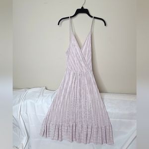 Soft Pink and White Striped Faux Wrap Dress
